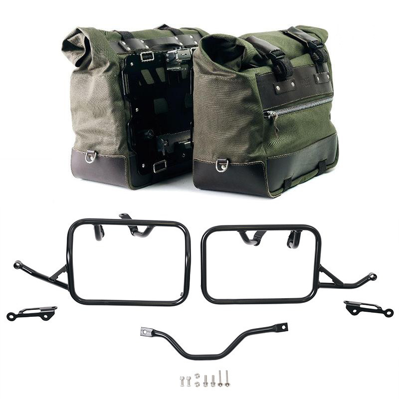 Cult canvas side panniers 40L–50L + pair of aluminium plates + mounts for R 12 G/S Green/Brown