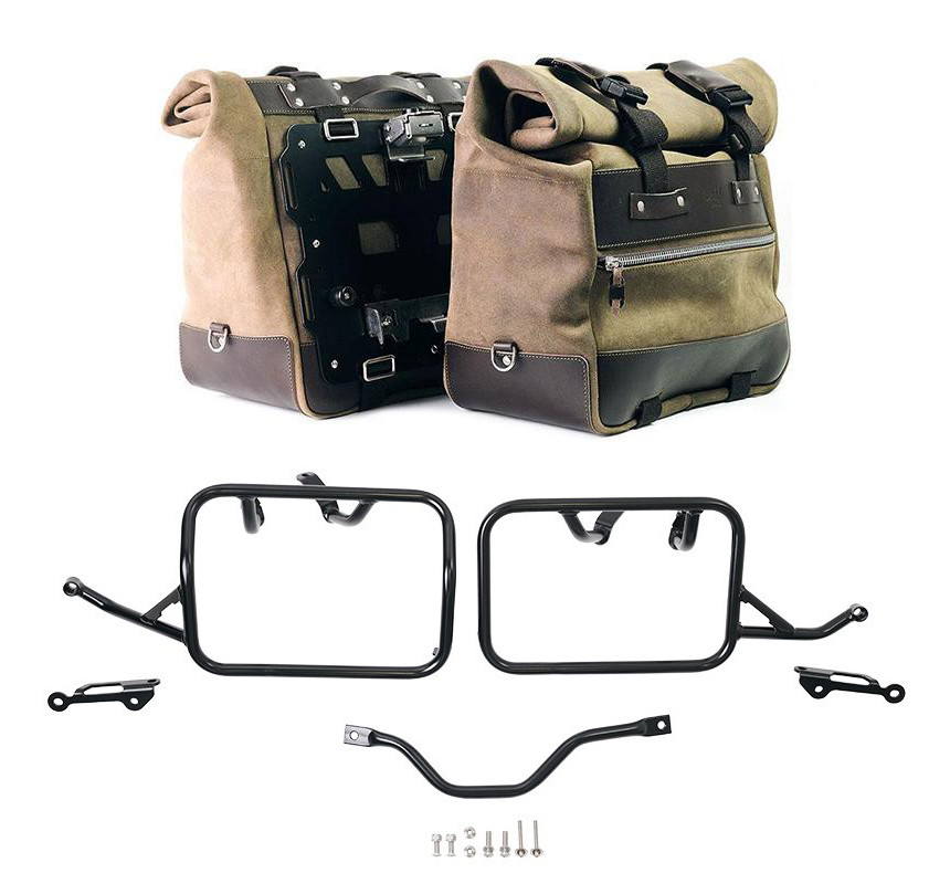 Sacoches latérales Cult en daim 40L-50L + paire de plaques aluminium + supports pour R 12 G/S MossGrey