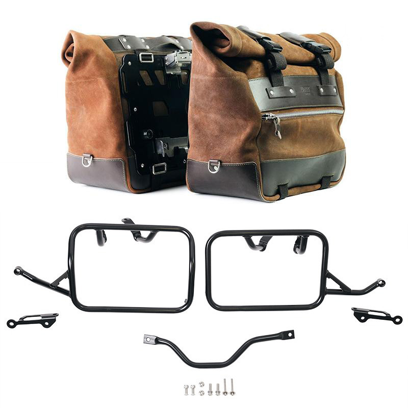 Cult suede side panniers, 40L–50L, plus a pair of aluminium plates and brackets for the R 12 G/S, Colorado Brown
