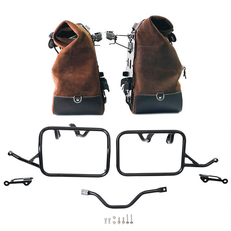 Cult suede side panniers, 40L–50L, plus a pair of aluminium plates and brackets for the R 12 G/S, Colorado Brown