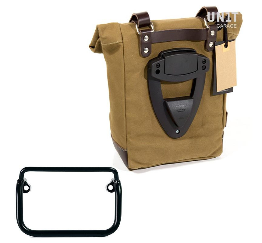 10L–14L canvas side pannier + right-hand exhaust bracket for the R 18