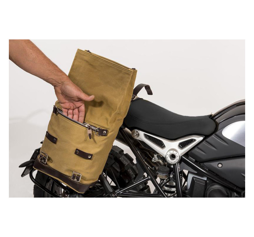 Scram canvas side pannier, 22L–30L, plus left-hand mount for the R nineT