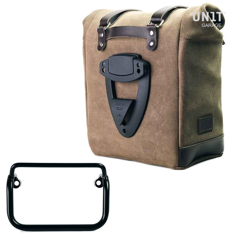 Scram suede side pannier, 22L–30L, plus right-hand exhaust bracket for the R 18