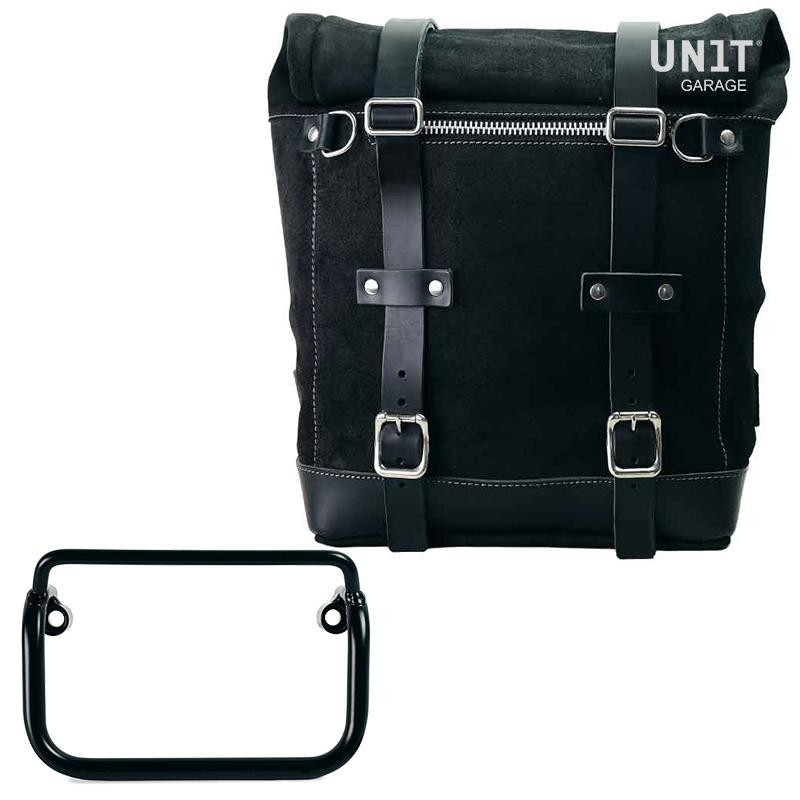 Scram suede side pannier, 22L–30L, plus right-hand exhaust bracket for the R 18