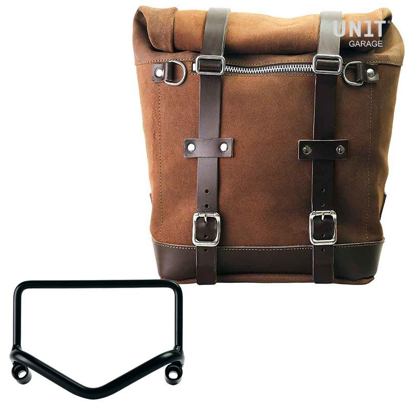 Scram suede side pannier, 22L–30L, + Fishtail exhaust mount for the R 18