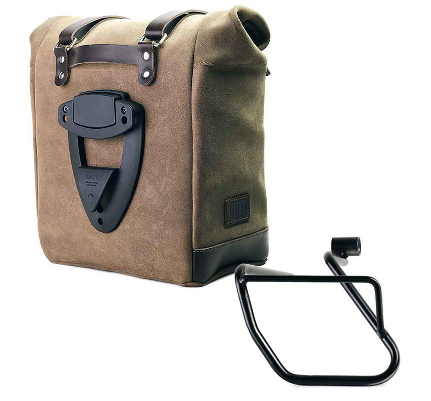Scram suede side pannier, 22L–30L, plus left-hand mount for the CE 04