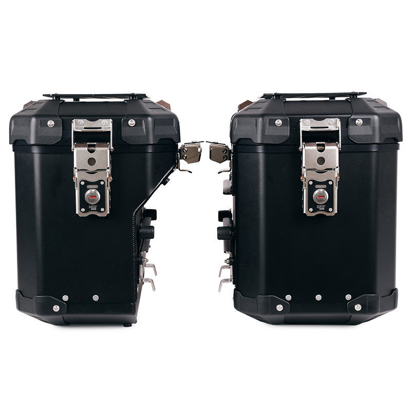 Atlas aluminium pannier set (48L + 41L) with Atlas mounting brackets for the R 1200 GS and R 1250 GS