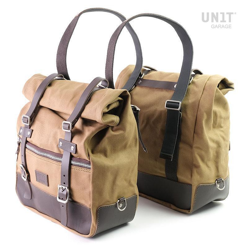 Universal 19L–23L canvas side panniers – L'atelier Bleu Motostore